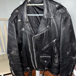 Echtes leder. Sz 50 Black Leather Biker Jacket - Classic Men’s Motorcycle Coat
